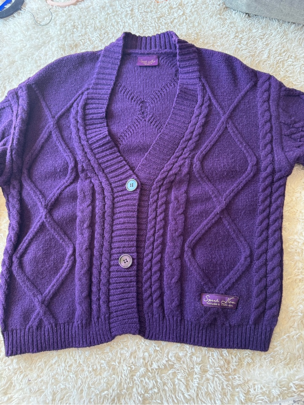 Speak Now Taylor Swift Purple Cable-Knit Star V-Neck Button Cardigan XL/XXL FLAW - Picture 3 of 9